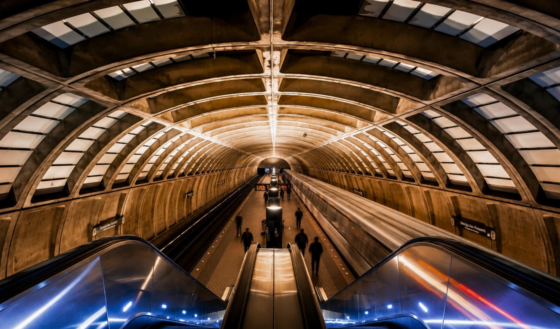 a tunnel with people and lights