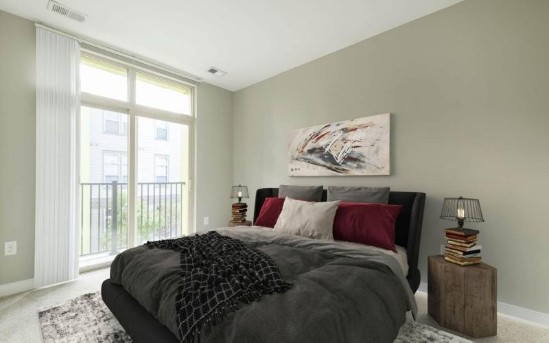 a bedroom with a large bed